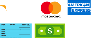payments we accept: visa, mastercard, american express, cash and personal check